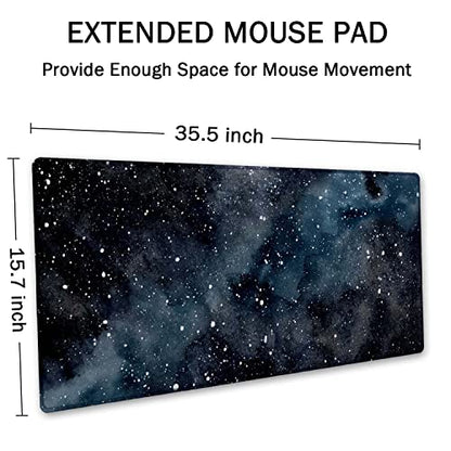 SSOIU Extended Gaming Mouse Pad (35.5x15.7 in) Dark Starry Deep Space Desk Mat, Cute Galaxy Desk Pad - color: Dark Starry Deep Space