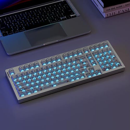 kutethy KY98 Wireless Mechanical Keyboard with Transparent Keycaps,Full Aluminum CNC,Hot-swappable,Pre-lubed Clicky Switches,Gasket Structure,RGB Backlit,BT5.0/2.4G/USB-C Wired (Silver) - color: Silver