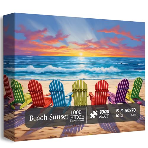 Beach Puzzles for Adults 1000 Pieces and up, PICKFORU Colorful Puzzle Collection Lounge Chair Beach Scene, Summer Puzzle as Home Decor - style: Beach-themed