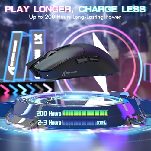 ATTACK SHARK X1 Ultralight Tri Mode Wireless 40000 DPI Gaming Mouse-Black | Magnetic RGB Charging Dock,PixArt PAW3395 Pro Sensor,BT/2.4Ghz/Wired,1K Polling,Optical Micro Switch,Driver for PC Mac Gamer - color: Black