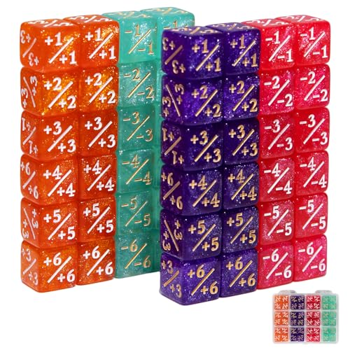 SIXPOINTS 48Pcs 12mm MTG Counter Dice Plus 1 Life Counters +1/+1 Tokens 4 Color 6 Sided Dice Set with Case for Magic The Gathering, MTG, TCG, Card Games Accessories (Purple &Pink &Orange &Blue) - color: Purple &Pink &Orange &Blue