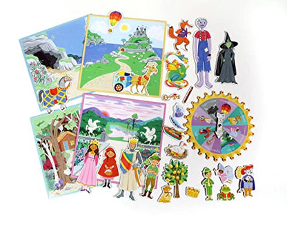 eeBoo Fairytale Spinner Game, Story Building Game, Ages 5+, 2-4 Players | Introduces storytelling & creative thinking. Includes spinner & thematic pieces to create your own story. 15 minute game play - style: Fairytale