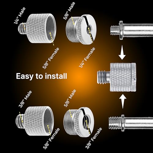 Mic Stand Adapter Set 8 pieces Metal Microphone Stand Screw Thread Adapter 5/8 Female to 3/8 Male 3/8 Female to 5/8 Male 5/8 Female to 1/4 Male 1/4 Female to 5/8 Male Tripod Adapter ADP03A Slvr - color: Silver