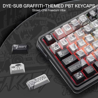 Redragon K719 PRO Wireless Gasket Gaming Keyboard w/Hype Screen & Knob, 95 Keys Mechanical Keyboard, Easy-Control 1.14’’ TFT Info Display, 5-Layer Noise Dampening, Street Graffiti Dye-Sub PBT Keycaps - color: Street Graffiti