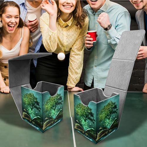 Green Tree Card Deck Case, MTG Commander Deck Storage Box for 100+ Sleeved Cards with PU Leather and Magnetic Closure - color: Card Deck Box-594