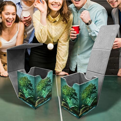 Green Tree Card Deck Case, MTG Commander Deck Storage Box for 100+ Sleeved Cards with PU Leather and Magnetic Closure - color: Card Deck Box-594