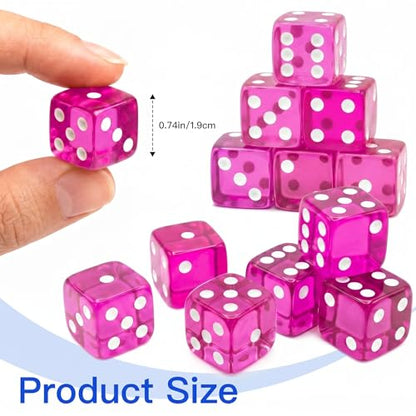 12 Piece 19 mm Casino Style Dice Set, Acrylic Translucent D6 Dice with Square Rounded Edge, Rose Red for Craps, Table Games, Board Games, RPG, MTG, DND(Rose red) - color: Rose Red