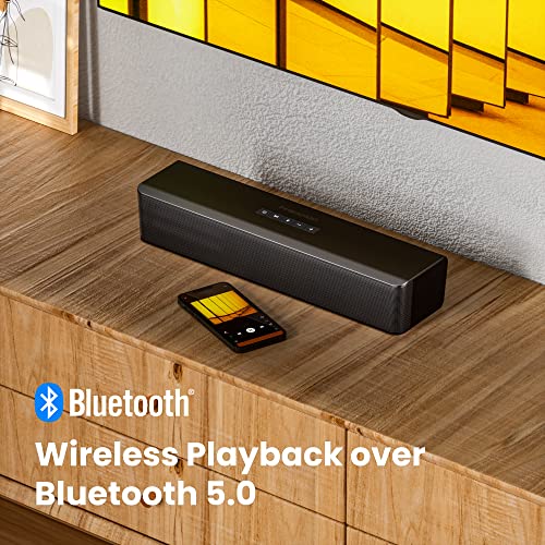 2.1 Compact Sound Bars for TV with Subwoofer, HDMI ARC/Bluetooth 5.0/Optical/AUX/RCA Connection, Remote Control, Adjustable Bass, Wall Mountable – P15, 140W, 16 inch, Black - style: P15