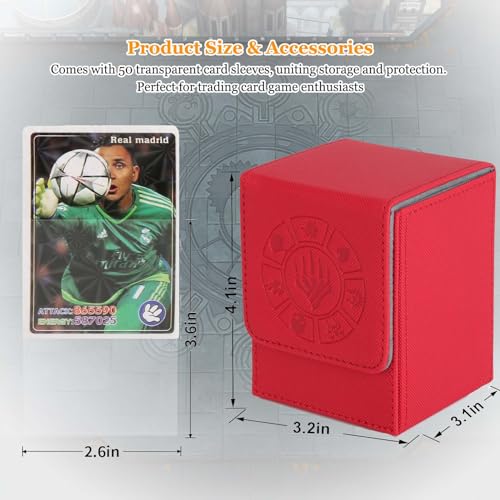 Arkeiliy Card Deck Box, 110+ Storage MTG Deck Box with 50 Pcs Card Sleeve, Collectible Trading Card Cases for Magic Commander and More (Red) - color: Red