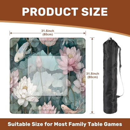 Mahjong Mat 31.5" x 31.5" Tranquil Pond Watercolor Art Lotus Flowers Vibrant Fish Non-Slip Noise Reduction Mahjong Tiles Table Cover for Dominoes Poker Card Board and Tile Games - color: Color7