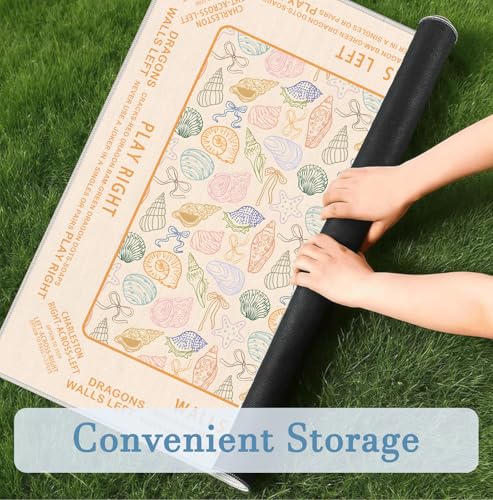 Beige Nautical Coastal Beach Shell Mahjong Mat 31.5" x 31.5", Bow Non-Slip Noise Reduction Mahjong Table Cover Accessories Supplies for Dominoes Poker Card Board and Tile Games Gifts - color: Beige Nautical Coastal Beach Shell