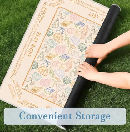 Beige Nautical Coastal Beach Shell Mahjong Mat 31.5" x 31.5", Bow Non-Slip Noise Reduction Mahjong Table Cover Accessories Supplies for Dominoes Poker Card Board and Tile Games Gifts - color: Beige Nautical Coastal Beach Shell