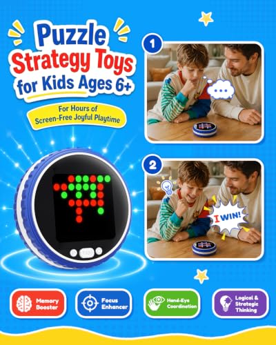 Handheld Electronic Board Games,7-in-1 Portable Travel Games with 5-in-a-Row & Tic-Tac-Toe,Birthday Gifts for Kids Adults,Strategy Family Game for Car Rides/Airplane/Camping,Brain Toy for Kids Ages 6+