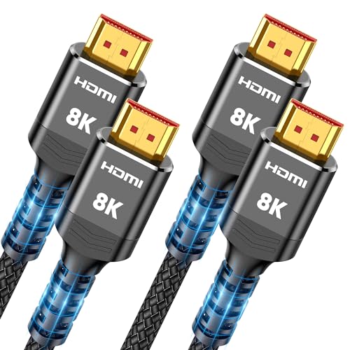 Highwings 8K HDMI 2.1 Cable 2-Pack 15FT, Slim Ultra High Speed HDMI Braided Cord-48Gbps,4K@120Hz 8K@60Hz, HDCP 2.2&2.3, Dynamic HDR,eARC,DTS:X,RTX 3090,Compatible with Roku TV/HDTV/PS5/Blu-ray - color: Black, size: 15 feet