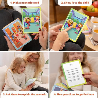 Who What Why Conversation Cards for Kids, Speech Therapy Materials, Ages 4+ | Educational game, social skills flash cards, emotional regulation tool, sequencing activity, therapy toy, learning resource