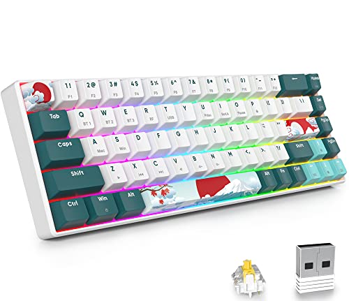 Fogruaden Hot Swappable 60% Wireless Mechanical Gaming Keyboard 60 Percent, 2.4G/USB-C/Bluetooth Keyboard, RGB Backlit, 68 Keys NKRO(Yellow Switch, Forest) - color: Green Forest-68, size: Yellow Switch