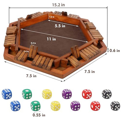 Juegoal Wooden Shut The Box Dice Game for 1-6 Players, Upgrade Tabletop Board Game with 12 Dice for Kids Adults Families, Classics Travel Portable Classroom Home Party Pub Board Game Sets - style: 6 Players