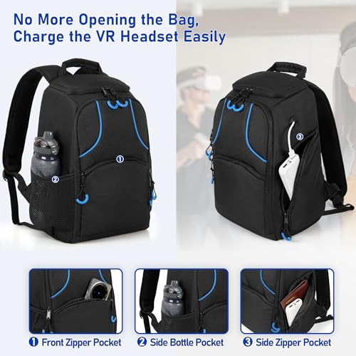 PGmoon Carrying Bag Compatible with Oculus Meta Quest 2/Quest 3/Quest 3S | Travel Backpack Case with Lots of Space for Accessories (Patent Design)
