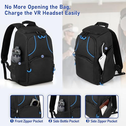 PGmoon Carrying Bag Compatible with Oculus Meta Quest 2/Quest 3/Quest 3S | Travel Backpack Case with Lots of Space for Accessories (Patent Design)