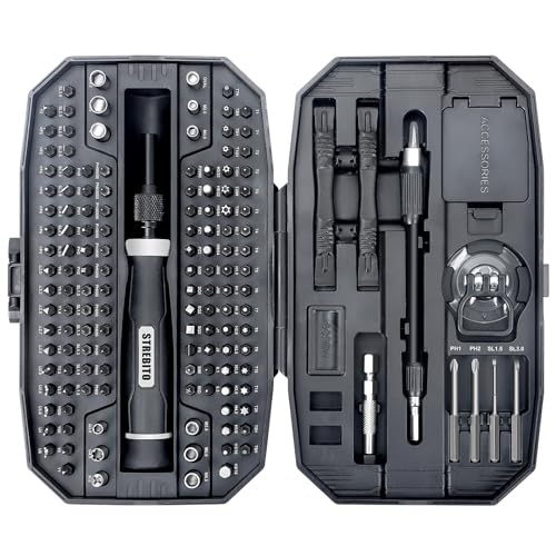 STREBITO 153 in 1 Precision Screwdriver Set, Mini Screwdriver Set with Case | 140 Magnetic Precision Bits, Practical Accessories, Electronics Tool Kit for Computer, Laptop, Phone, PC, Game Controller, RC - color: Black