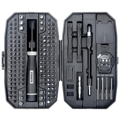 STREBITO 153 in 1 Precision Screwdriver Set, Mini Screwdriver Set with Case | 140 Magnetic Precision Bits, Practical Accessories, Electronics Tool Kit for Computer, Laptop, Phone, PC, Game Controller, RC - color: Black