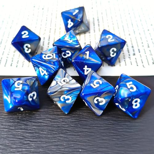 10 PCS D8 8 Sided Dice Set, Polyhedral Number Game Dice for DND RPG MTG Board Game Party Tabletop Accessories (Blue+Black) - color: Blue+black