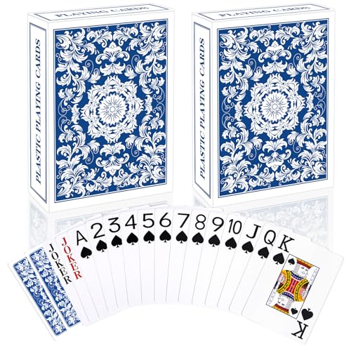 Plastic Playing Cards Waterproof Cards Poker Card 2 Pack Playing Card Large Print for Adults Seniors, Deck of Card Set Poker Cards for Beach Trip Pool Party Games (Blue) - color: Blue