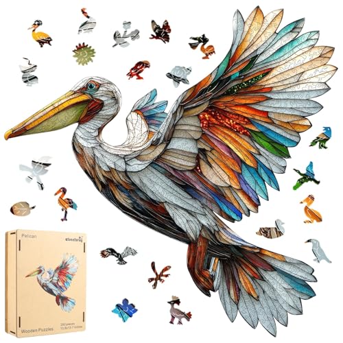 Qiuenisray Wooden Puzzles for Adults 500 Pieces, Pelican Jigsaw Puzzles, FSC Certified Wall Decor, Unique Animal Shape Puzzles Pieces, Bird Wood Puzzle, Festival Gifts for Family Friend 21.2x21.1 in - color: Pelican, size: 500pcs