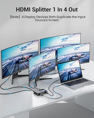 HDMI Splitter 1 in 4 Out 4K 30Hz HDMI-Splitter for 4 Monitors | with USB to DC Power Cable, 4 Way HDMI Distribution, Multi HDMI Adapter for PC/Laptop/HDTV/Projector, Mirror Only, Not Extend - size: 1x4 30Hz