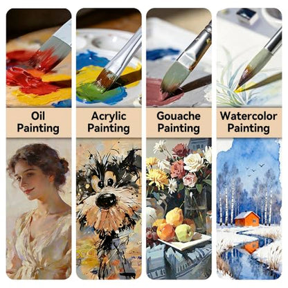 Transon 16 pcs Artist Paint Brush Set Versatile for Acrylic Painting Watercolor Painting Gouache Painting - color: Wood Tone