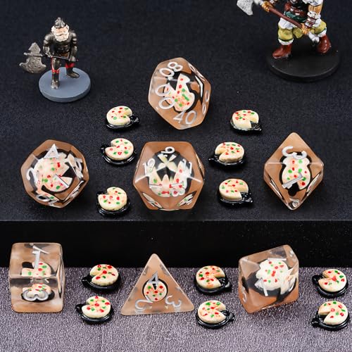 Resin Dice Set,Polyhedral Dice Animal Inclusion Dice,RPG D and D Dice Set for Role Playing Games (Pizza1) - color: Pizza1