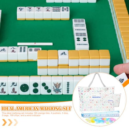 Ceenna American Mahjong Set Complete 160 Pcs Tile/Pushers/Carrying Bag/dice/Chips, 1.2 Inch Green Back Melamine Mahjong Tiles, Hand Carved Pattern for Adult Mah Jong, Beginners(Cute) - style: Cute