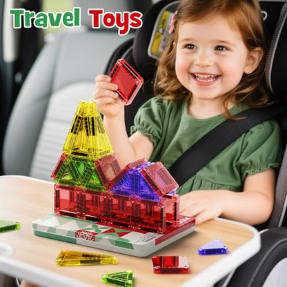 Magnetic Tiles Travel Storage Mini STEM Blocks Festive Box 26PCS 3+ | STEM magnetic building tiles with festive travel box. Great for road trips, airplanes, Montessori play & on-the-go fun - size: 26 PCS