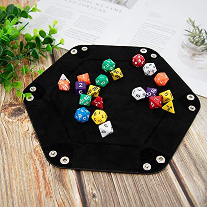 SIQUK 2 Pieces Dice Tray PU Leather Dice Trays Folding Hexagon Dice Holder Tray for Dice Games Like RPG, DND and Other Table Games (Cyan and Black) - color: Cyan and Black