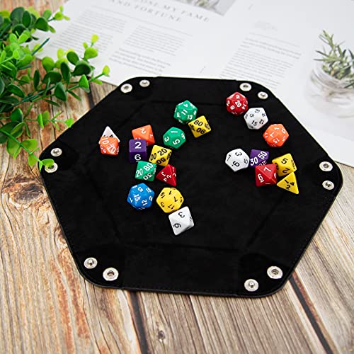 SIQUK 2 Pieces Dice Tray PU Leather Dice Trays Folding Hexagon Dice Holder Tray for Dice Games Like RPG, DND and Other Table Games (Black and Red) - color: Black and Red
