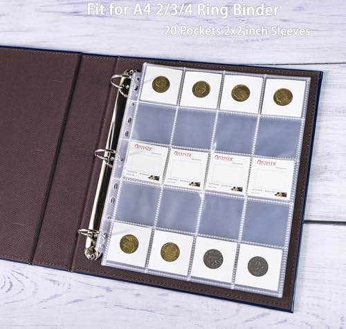 30 Pack 600 Pockets 2x2” Coin Flip Sleeves, Heavy Duty Stamp Collection Pages for 3 Ring Binder, 20 Pocket Photo Slide Flips Organizer Sheet, Top Loading Clear Cardboard Coin Holder Sleeves - color: 30 Pack Coin Sleeves