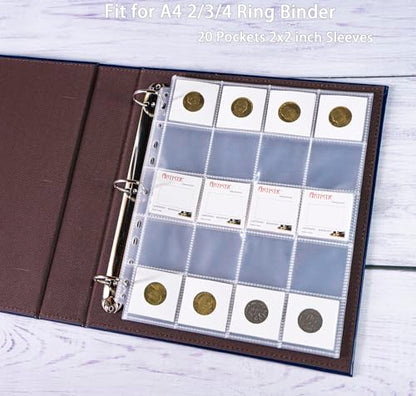 30 Pack 600 Pockets 2x2” Coin Flip Sleeves, Heavy Duty Stamp Collection Pages for 3 Ring Binder, 20 Pocket Photo Slide Flips Organizer Sheet, Top Loading Clear Cardboard Coin Holder Sleeves - color: 30 Pack Coin Sleeves