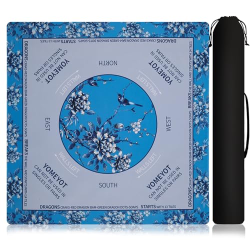 Mahjong Playing Mat with Rules Non Slip Base | Noise-Reducing Mahjong Mat with Carry Bag for Table Playing Board Games Tile Games (Aqua Blue) - color: Aqua Blue