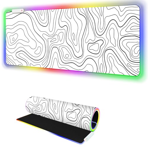 RGB Mouse Pad for Gaming I Large Mousepad with 14 Led Modes I Keyboard Pad Gaming Desk Mat I Non-Slip Rubber Base Mouse Mat I 900x400x4mm Waterproof Mousepad for Gamer I Cool White Line - color: White Line