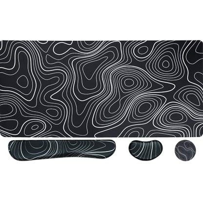 Bloss Keyboard Mouse Pad Set, Large Gaming Desk Pad+Keyboard Wrist Rest+Mouse Wrist Cushion+Coaster, Non-Slip Desk Mat, Home Office Essentials-Black and White Topography (35.4 x 15.7 Inches) - color: Topographic, size: 35.4 in x 15.7 in x 0.08 in