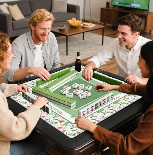Green Tropical Coastal Beach Flamingo Botanical Mahjong Mat 31.5x31.5 Inch, Non-Slip and Noise Reduction Mah Jong Table Mat Cover Gifts for Mahjong Lovers Poker Board Games Dominoes - color: Green Tropical Coastal Beach Flamingo