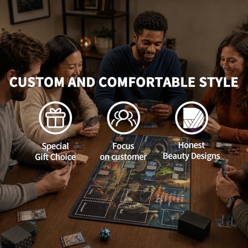Fantasy Raccoon TTRPG Night MTG Playmat, Medieval Tavern TCG Mat with Game Zones, EDGFRTOIO Tabletop Magic Play Mats 24"x14" Non-Slip Rubber Base for Trading Card Games Battles - color: Fantasy Raccoon Ttrpg Night, size: 24"X14" With Zones
