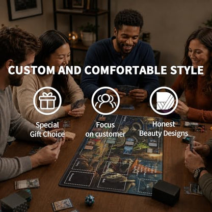 Fantasy Raccoon TTRPG Night MTG Playmat, Medieval Tavern TCG Mat with Game Zones, EDGFRTOIO Tabletop Magic Play Mats 24"x14" Non-Slip Rubber Base for Trading Card Games Battles - color: Fantasy Raccoon Ttrpg Night, size: 24"X14" With Zones