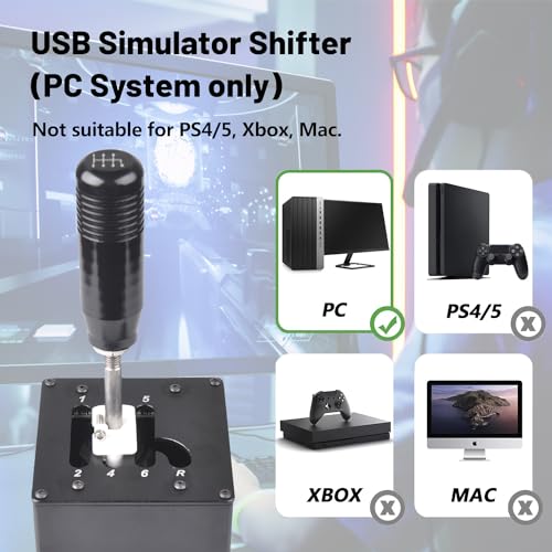 CNRAQR PC USB Simulator Shifter 6+R H Gear Shifter for LO GITECH G29/G27/G25/G920, T300RS/GT, Compatible with Gearshift PC Windows Steering Wheel for ATS ETS Dust WRC Sim Racing Game - color: 6R
