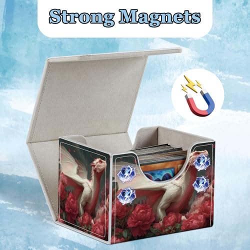 Commander Deck Box for Trading Cards - Fits 100+ Double Sleeved Cards, PU Leather MTG TCG Storage Case with Strong Magnetic Closure, Pink Flower Dragon - color: Pink Flower Dragon