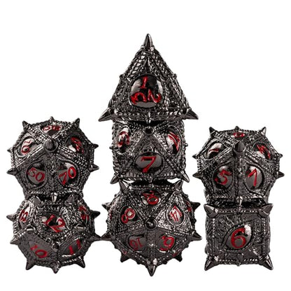 Black Metal DND Dice Dragon Eye Metal Dice Set D&D for Tabletop Game | Leather Storage Bag, DM Gift, for Dungeons and Dragons Role Playing Games - color: Dragon-black Red