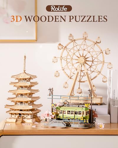 Rolife Wood Model Kits for Adults to Build 3D Puzzles DIY Five-storied Pagoda Birthday Unique Gifts for Friends or Family
