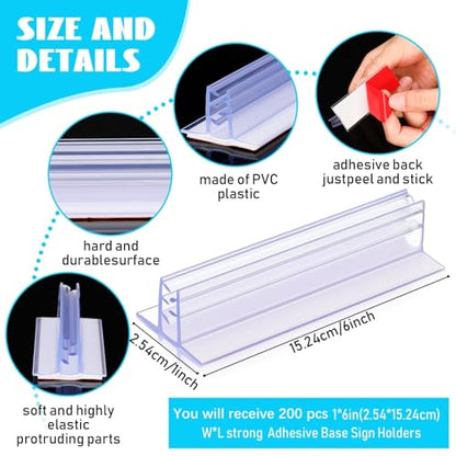 Fulmoon 200 Pcs Sign Holder, Adhesive Base Sign Holders Multiple Uses for Counters, Warehouses, Base Holders with Strong Adhesive (1*6in) - size: 1*6in