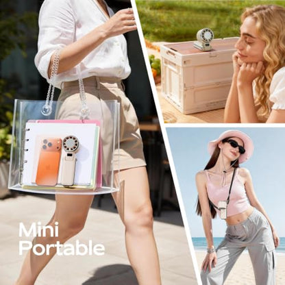 SHEWIND Portable Handheld Fan with Ice Cooling - 5 Gear High Speed Personal Turbo Fan Rechargeable, Up to 13 Hrs, Mini Hand Fans for Travel Essentials, Beach Vacation, Gifts for Women, Men (Cream) - color: Cream