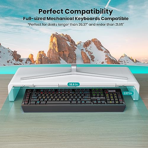 Monitor Stand Riser, Klearlook Foldable, Height Adjustable Computer Stand, Desk Shelf Riser with Storage Drawer &Tablet Phone Stand for Desktop, Laptop (White) - color: White